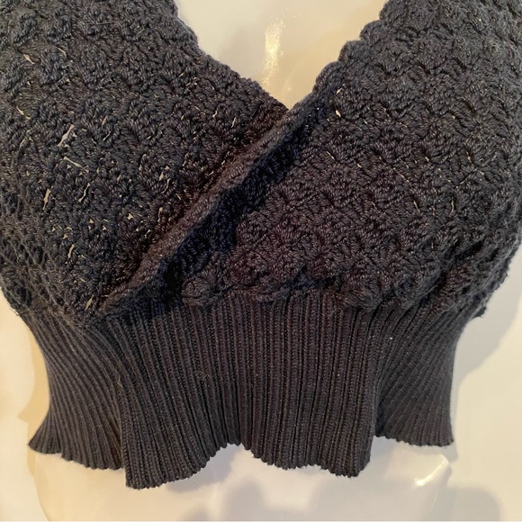 Black Crochet Knit Cropped Halter Top - Picture 7 of 16